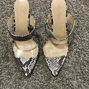 Amina Muaddi Monochrome Snakeskin Heels